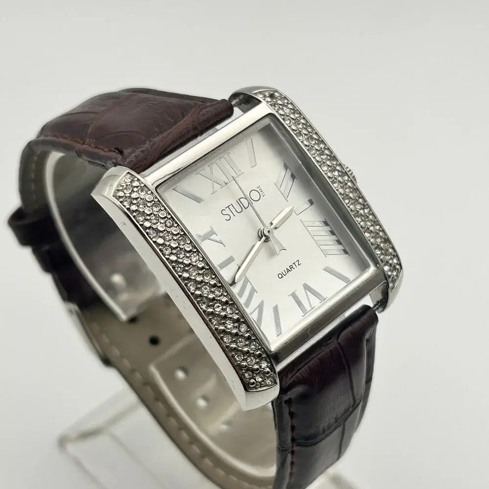 Studio Women's Wristwatch Silver Stainless Steel Brown Leather 32mm Working